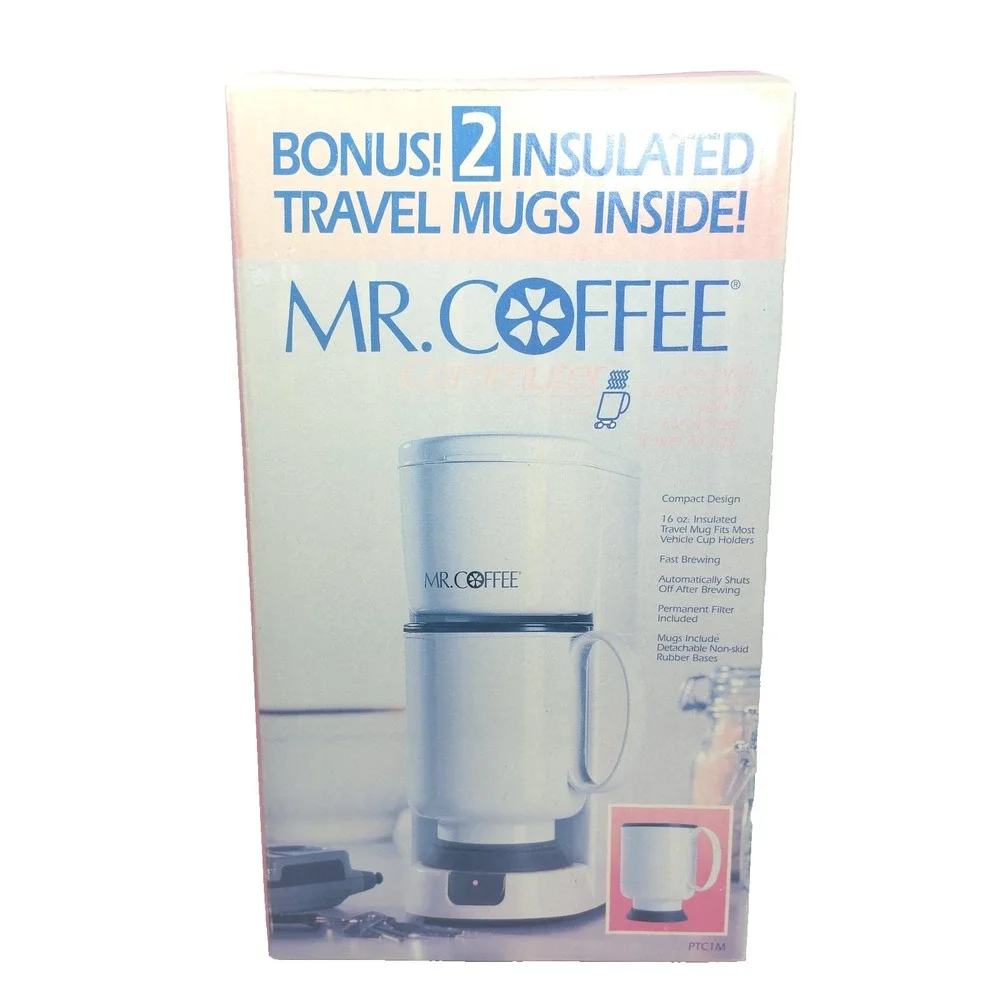 Vtg Mr. Coffee Commuter Coffee Maker PTC1M Single Serve NEW Open Box 2 Mugs